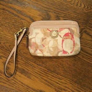 Coach wristlet, pink, white, beige, bag, wallet